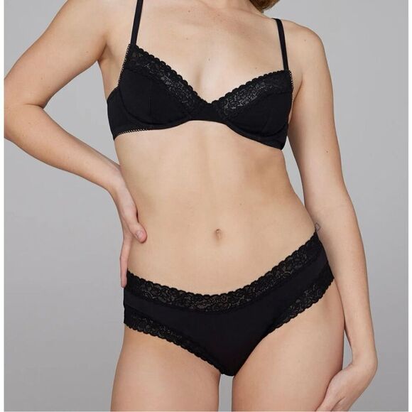 Savage X Fenty Cotton Essentials Lace-Trim Cheeky Panty Black Size S - Picture 3 of 10